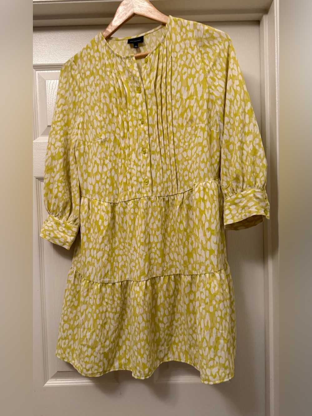 Who What Wear Dress Womens XS Yellow Animal Print Pintuck Tiered Babydoll Mini